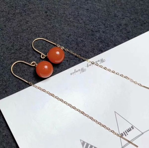 

shilovem 18k yellow gold real natural south red agate stud earrings fine jewelry gift new party plant myme8-8.5222nh, Golden;silver