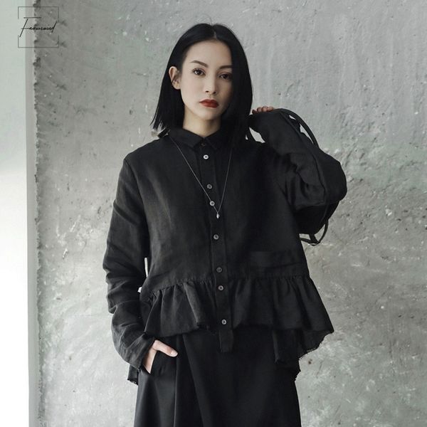 

new blouse 2019 spring summer lapel long sleeve white lays ruffles split joint fashion loose shirt women tide je82400s