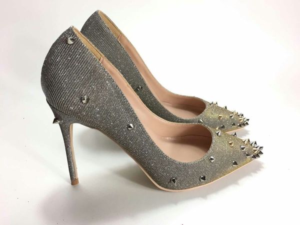 

qualit 2019 fashion women lady gold glitter spikes poined toes high heeled heels shoes stiletto heel shoes pumps 12cm 10cm