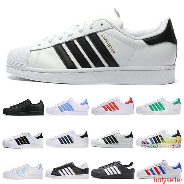 

2019 new super star white hologram iridescent junior men superstars 80s sneakers pride womens mens trainers superstar casual shoes 36-44
