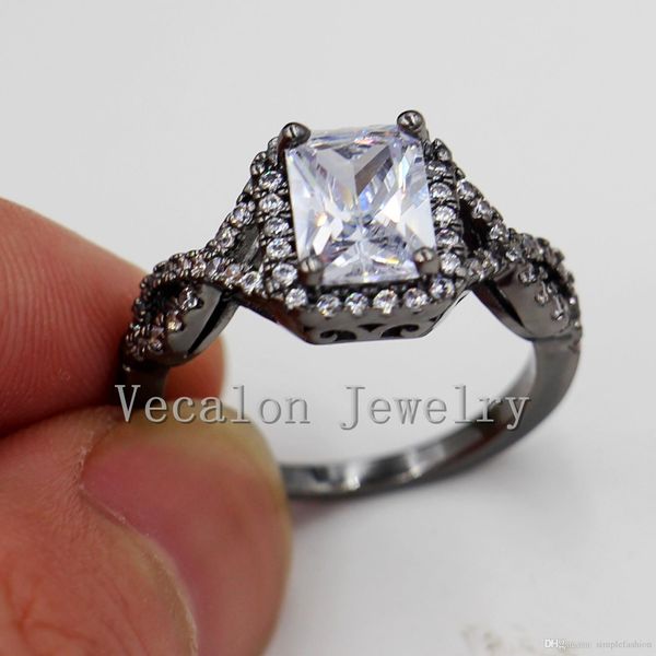 

vecalon vintage new 4ct имитация алмазы cz обручальное кольцо для женщин 10kt черного золота заполненные кольца подарок женского engagement, Slivery;golden