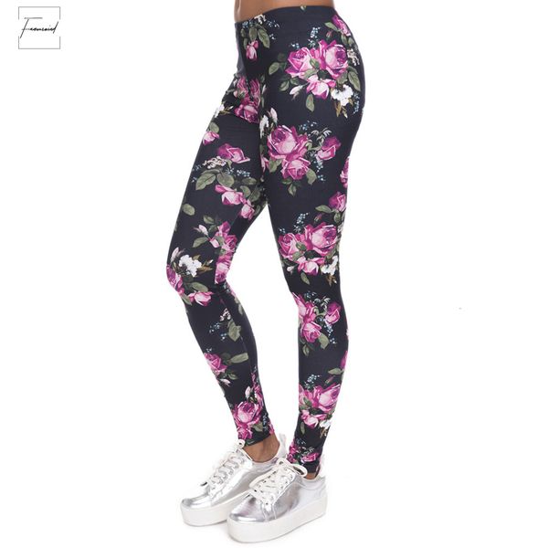 

new women leggings roses printing fitness legging elegant legins elasticity leggins high waist formal trouser pants, Black