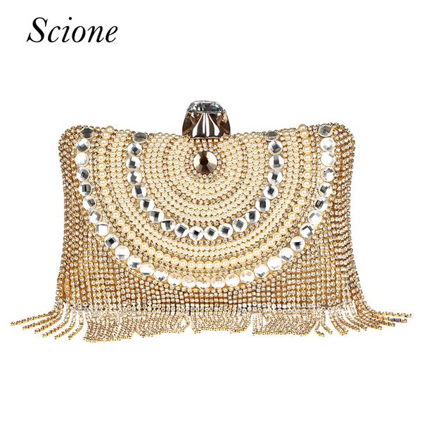 

new women diamond wedding bride shoulder crossbody bags gold clutch beaded tassel evening bags party purse banquet handbags li29 d18110106