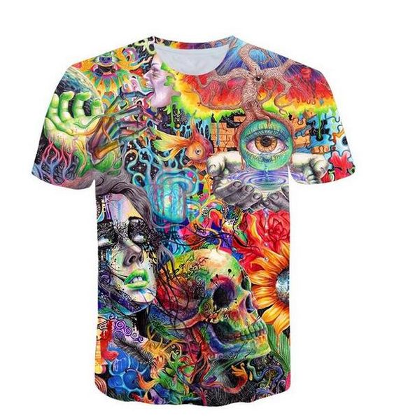 

новая мода женщины / мужчины с коротким рукавом череп смешно 3d печати футболка лето повседневная одежда топ тис plusl ab015, White;black