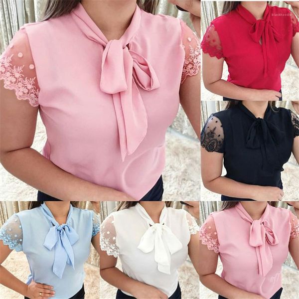 

summer short sleeve solid color designer ladies casual loose female tees lace bow women tshirts plus size, White