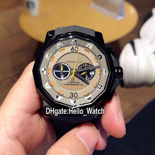 

new 48mm admiral's cup grand prix champagne dial quartz chronograph mens watch pvd black steel case rubber strap sport watches hello_wa, Slivery;brown