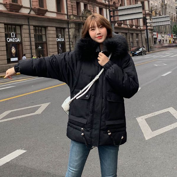 

new arrival winter jacket women o neck cotton padded korean style coat female jackets zip fur collar women down jacket, Black