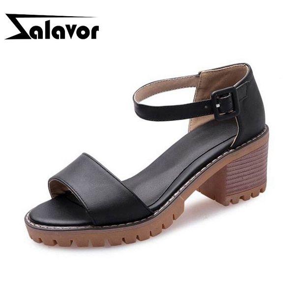 

zalavor women sandals shoes fashion platform buckle shoes women open toe thick heel comfortable casual lady footwear size 34-43, Black