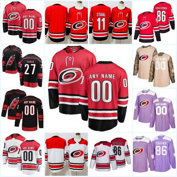 

custom carolina hurricanes jersey rod brind'amour #11 staal justin faulk teuvo teravainen trevor van riemsdyk carolina hurricanes jerse, Black;red