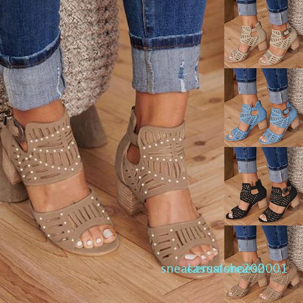 

wdhkun 2020 women fashion sandals women vintage hollow out peep toe square heel wedges sandals high heels shoes zapatos mujer s01, Black