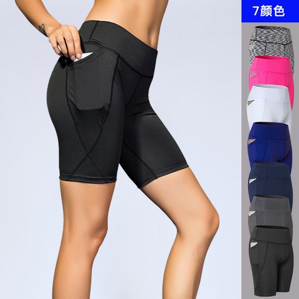 

women's high-elastic yoga shorts pocket high-waist fitness exercise running speed dry sweat tight shorts 2034, Black;blue
