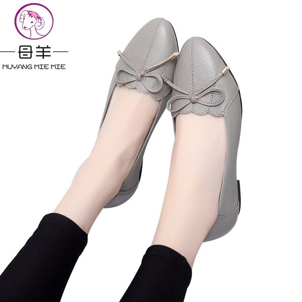 

muyang plus size 5.5-9.5 genuine leather women shoes woman flats fashion female casual work ballet flats ladies shoes, Black