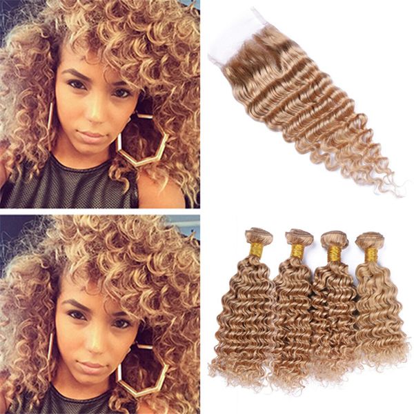 2019 Virgin Peruvian Honey Blonde Curly Hair Weave 4 Bundles With