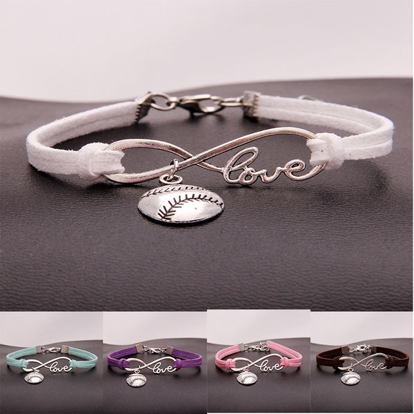 

fashion softball baseball charm bracelets for women mens ball sports lover love infinity velvet wrap bangle diy jewelry in bulk, Golden;silver