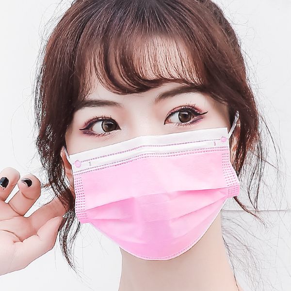 

pink with stock face masks 50pcs elastic disposable ear loop 3 ply breathable mascherine mascarillas dust air pollution protection pack, Blue