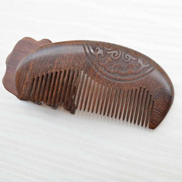 

hair brush wood comb Â pocket natural sandalwood anti static health care smooth gift crafts beard exquisite carved styling tool, Silver