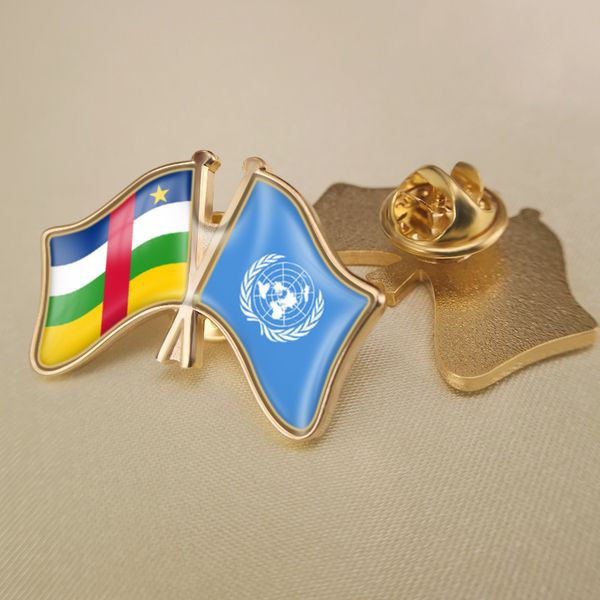 

united nations and central african republic crossed double friendship flags lapel pins, Gray