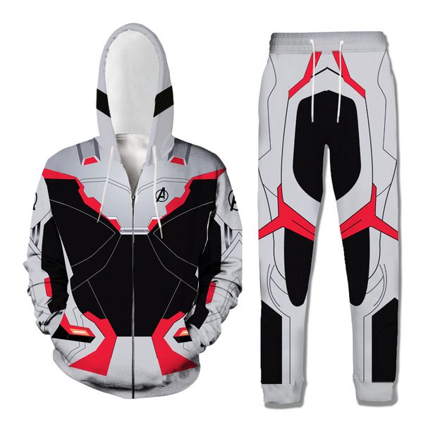 

movie endgame printed zipper hooded sets 2 pieces sweatshirt+pants cool tracksuit quantum warfare costume, Gray