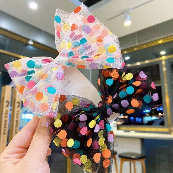 

new girl's multicolour dot kids hair accessories bowknot hair clip headbands for children band barrette bow for girls, Slivery;white