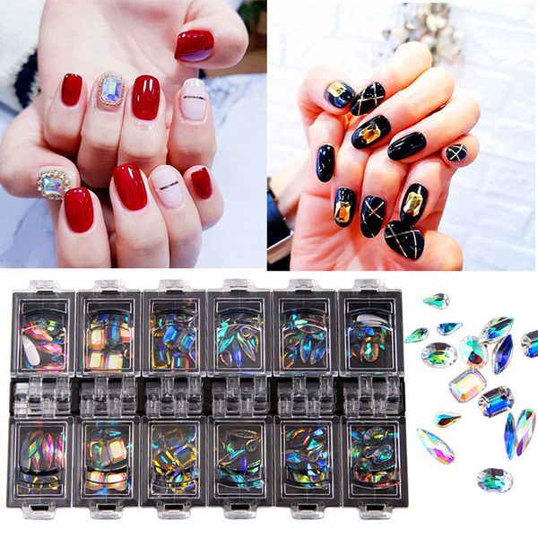 

12 grids 3d ab crystal nail rhinestone glitter charm nail art crafts decor msi-19, Silver;gold