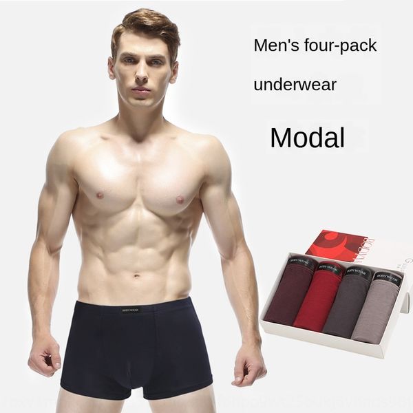 

four-piece clothes 2020 solid color men modal breathable casual boxer four-foot boxed four-piece underwear u-shaped men's underwear, Black;white