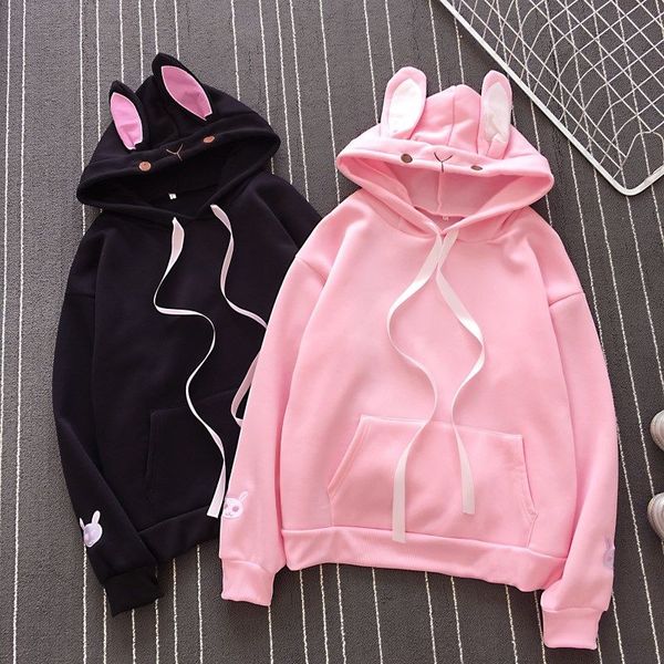 

women fashion cute hoodie long sleeve lovely female hooded sweatshirts girl casual loose size lovely cotton hoodies, Black