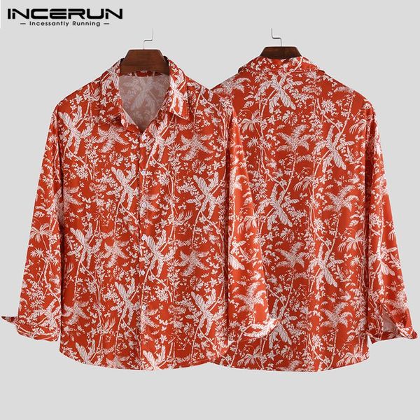 

incerun chic tree printed men long sleeve casual lapel shirt vacation beach tropical hawaiian stylish button mens blouse, White;black