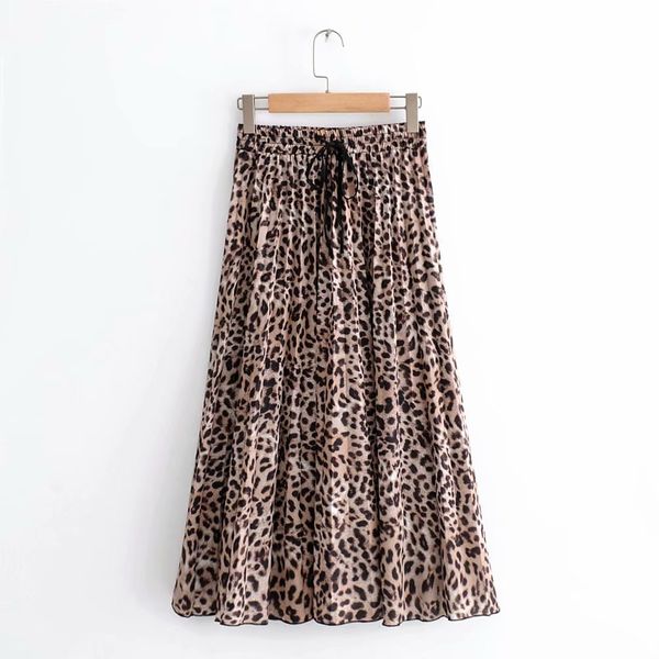 

designer skirts for women new women vintage leopard pleated midi skirt faldas mujer ladies elastic waist sashes chic skirts qun119, Black