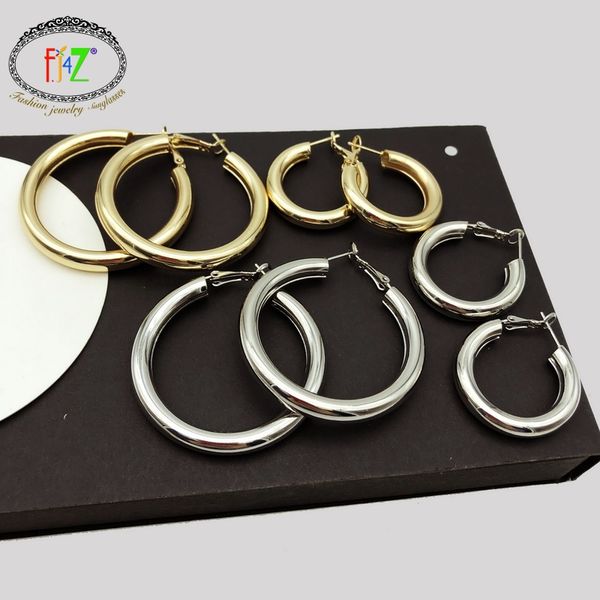 

f.j4z fashion big circle hoop earrings for women simple metal round earrings minimalist jewelry dropship, Golden;silver