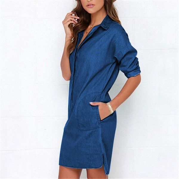 

casual women denim shirt dress summer irregular shirt dress long sleeve mini dress casual loose jean dresses lj1286e y190426, Black;gray