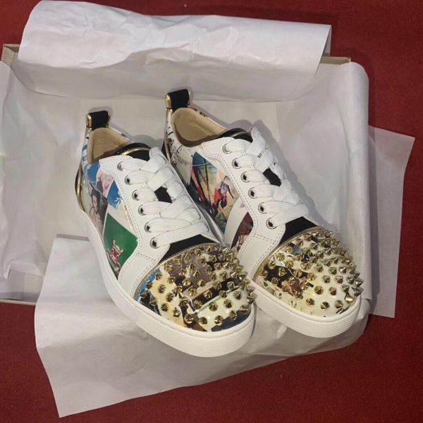 

2019 new arrival men women luxury designer collage leather patent sneaker shoes orlato creativity red bottom shoes -- party dress wedding, Black