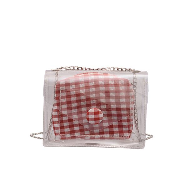 

plaid mini jelly bag transparent flip bag summer beach handbag chain shoulder ladies messenger