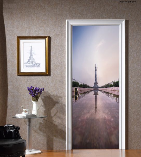 

oil 77*200cm reflection water of iron tower in paintting wall sticker wallpaper door stickers home decor