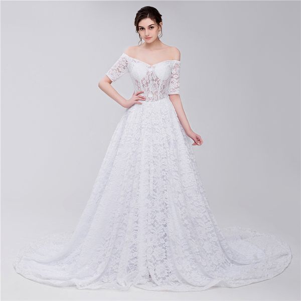 

white lace wedding dresses illusion off shoulder sweep train backless garden beach bridal gowns lace ivory a line wedding dresses