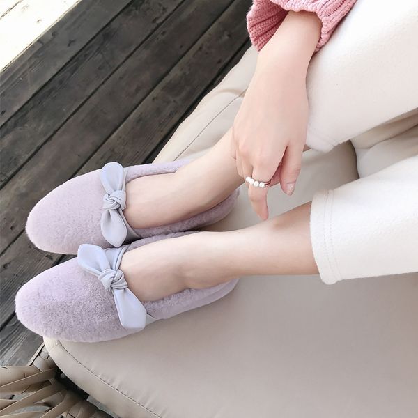 

korean shoes loafers fur casual female sneakers women flats women's moccasins bow-knot round toe 2019 winter dress new loafers, Black