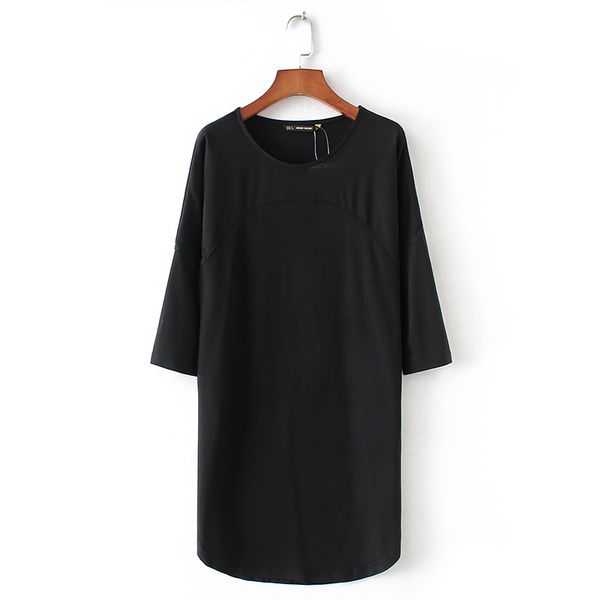 

2018 spring new style western style elegant solid color three-quarter-length sleeve side slit mini dress 392, Black;gray