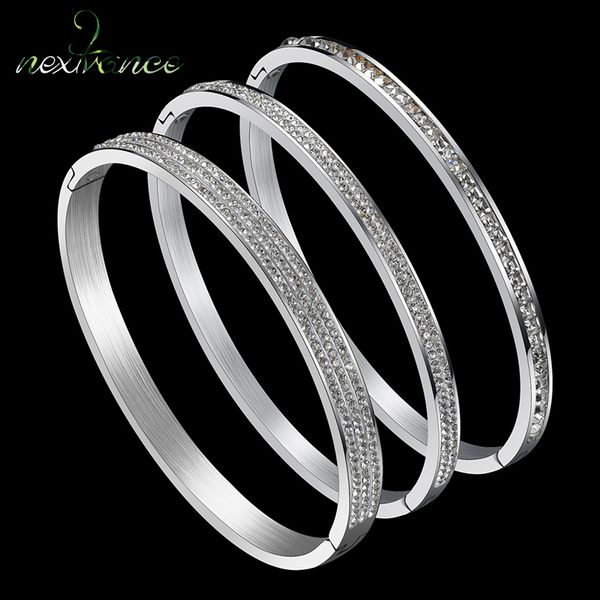 

nextvance fashion crystal for women gold color stainless steel cz stone bracelets & bangles bijoux gift, White
