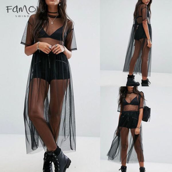 

Shirt Sexy Cap Sleeve Sheer Women Black Gauze Mesh Top Long Shirts Casual Loose Shirts Transparent Tops Drop Shipping Good Quality