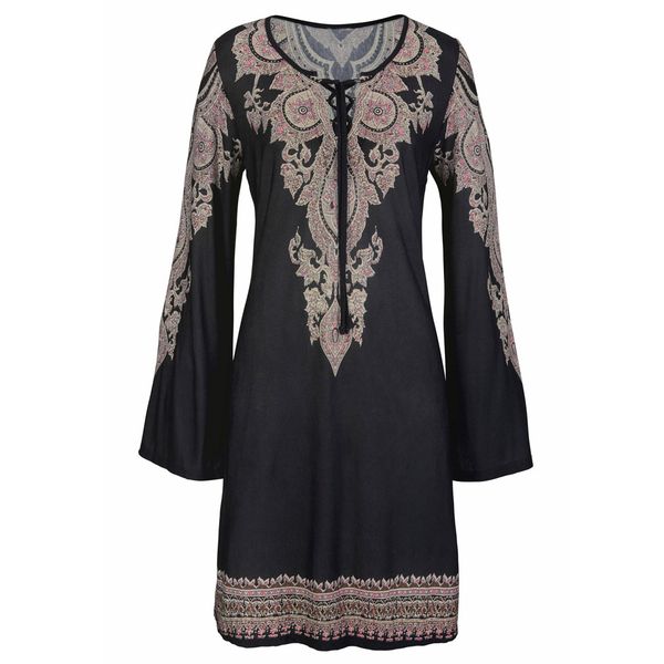 

Vintage Women Dress Boho Sexy V Neck Halter Neck Print Long Sleeve Casual Bandage Mini Dress Sundress Vestidos Verano