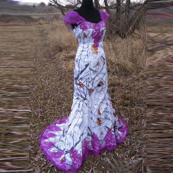 

2020 new lace mermaid wedding dresses natural waistline camo snowfall bridal gowns lace up back custom robe de mariee camouflage spring, White