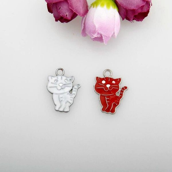 

2019 горячие продажа 50шт цинковый сплав падения глазурь два цвета cat pet подвески для делать braceletsnecklace подгонка аксессуары womenme, Bronze;silver