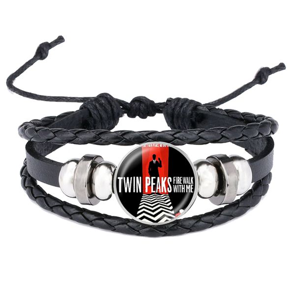 

new twin peaks bracelets twin peaks coffee mug leather bracelets tv play art glass cabochon jewelry snap button bracelets, Golden;silver
