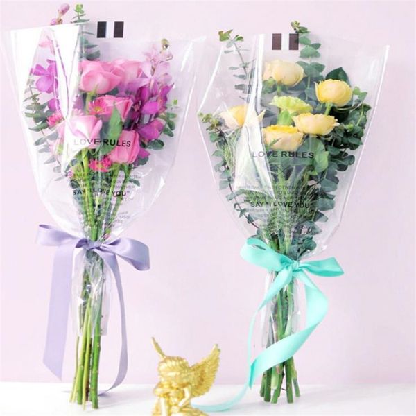 

7 colors letter flower bags rose wrapping transparent gift flower packaging christmas decoration florist supplies 9x28x44cm