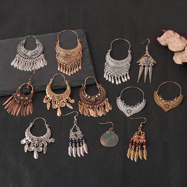 

indian long earring gold silver color metal tassel eardrop vintage ethnic dangle earring wedding party jewelry women accessories