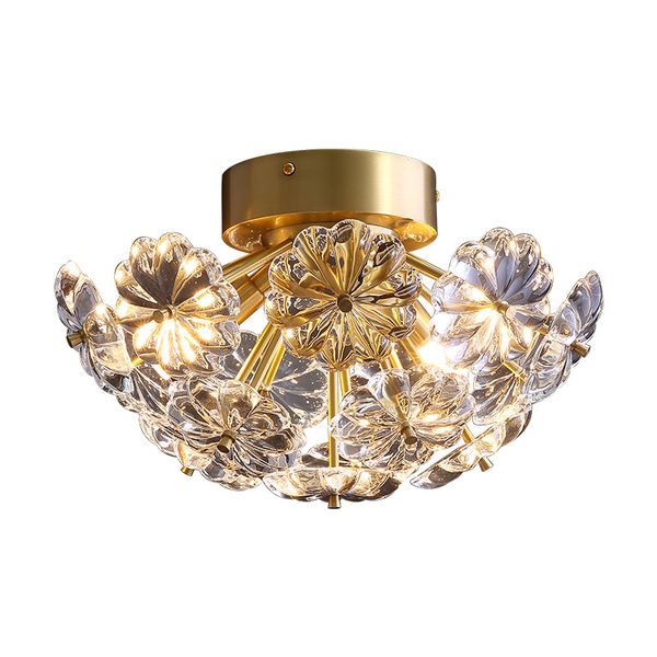 Lâmpada de teto LED de cristal de flores de cobre cor dourada de luxo Dia.