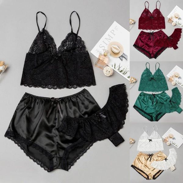 

lingerie pajamas set with underpants babydoll for women erotic bodysuit lace shorts panty underwear for women w3, Black;red