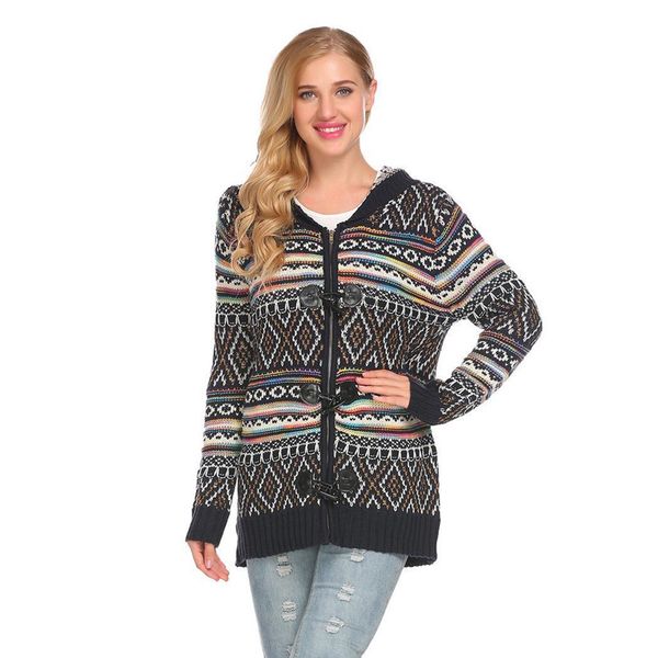 

Autumn Womens Designer Sweaters Fashion V Neck Long Hooded Cardigan Female Casual Embroidery Apparel