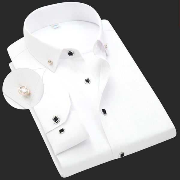 

men's dress shirts 2021 spring autumn solid slim fit cotton men long sleeve mens casual shirt social, White;black