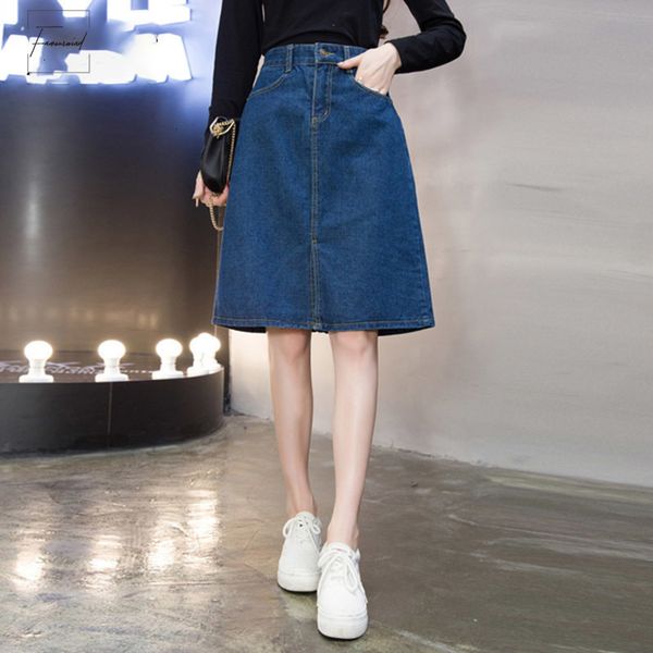 

2019 skirt kpop oversized summer female a line skirts saias color sweet blue women hipster split jeans solid s 5xl, Black