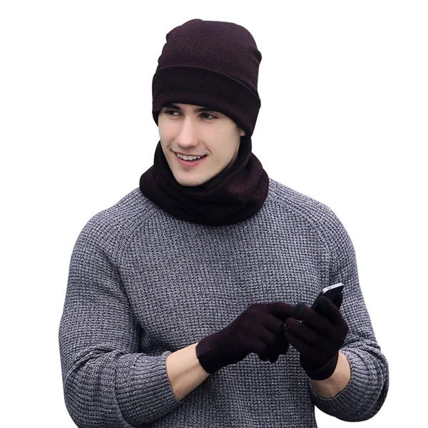 

vbiger 3 in 1 winter scarf hat glove sets knitted set hat scarf gloves for men and women, Blue;gray